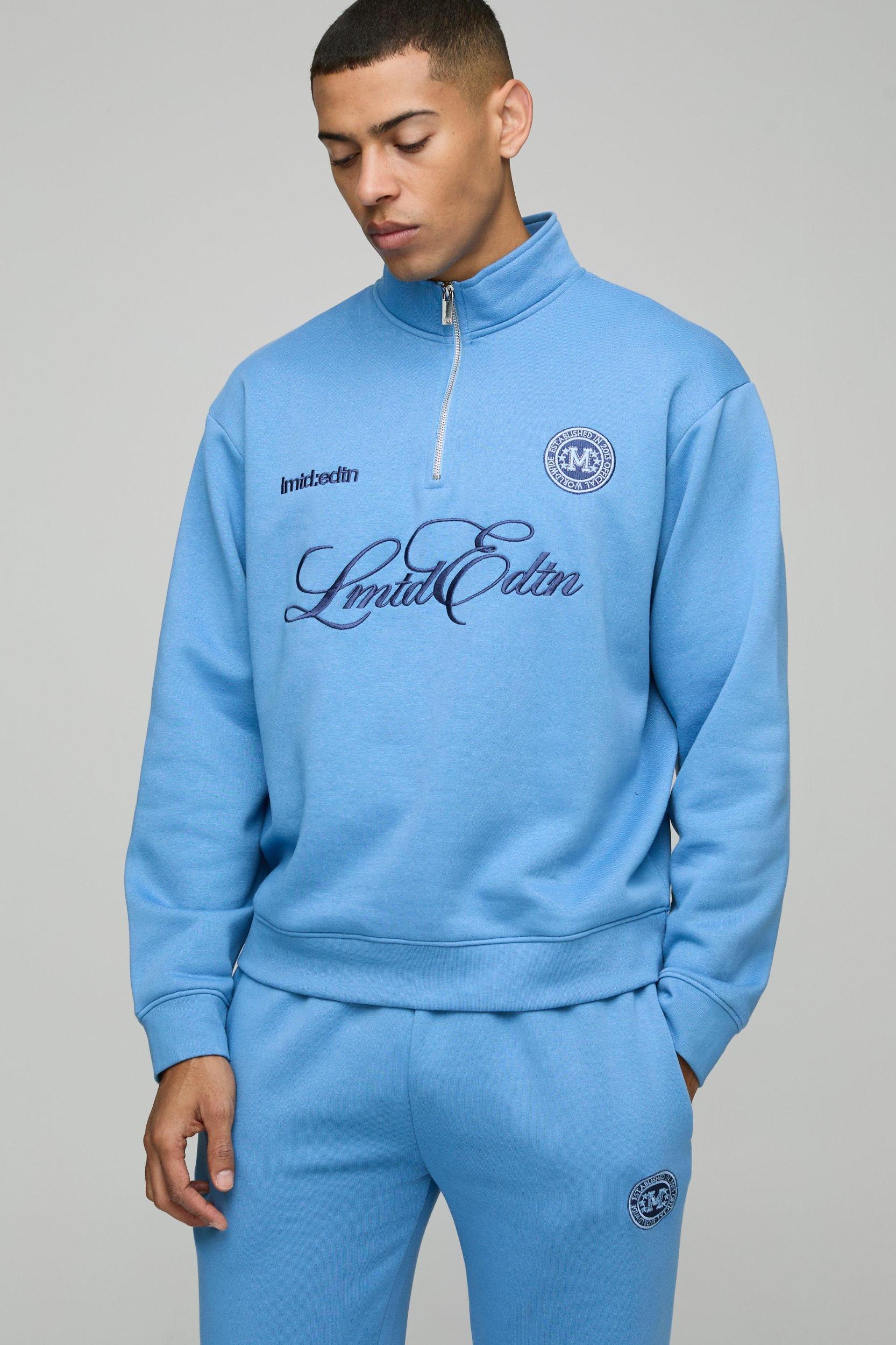 Oversized Boxy Quarter Zip Embroidered Tracksuit | boohooMAN USA Product Image