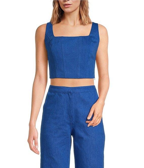 Lucy Paris Coordinating Renna Square Neck Sleeveless Denim Crop Top Product Image