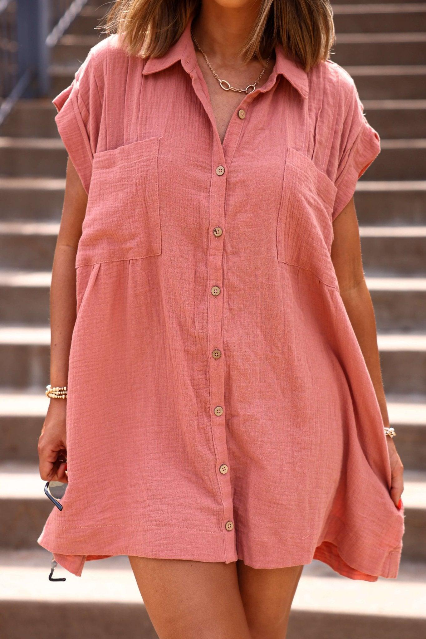 Clay Belle Button Down Tunic Mini Dress - FINAL SALE Product Image