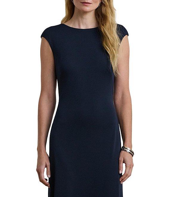 Lauren Ralph Lauren Jersey Knit Crew Neck Cap Sleeve Back Criss Cross Gown Product Image