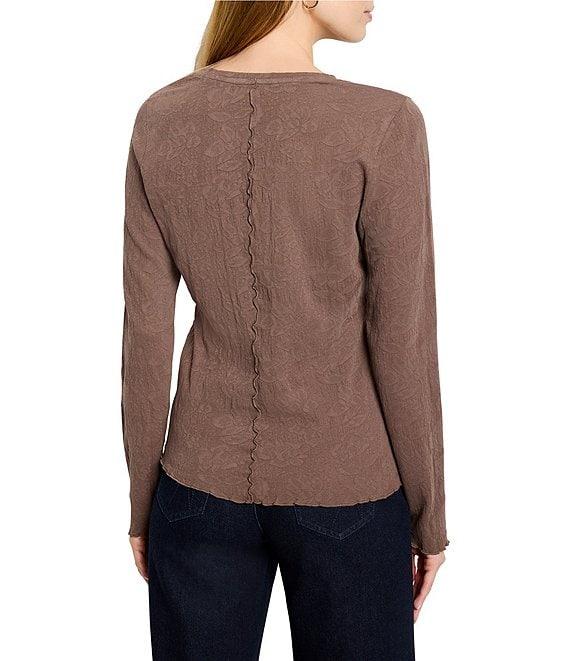 NIC + ZOE Lace Print Knit V-Neck Long Sleeve T-Shirt Product Image