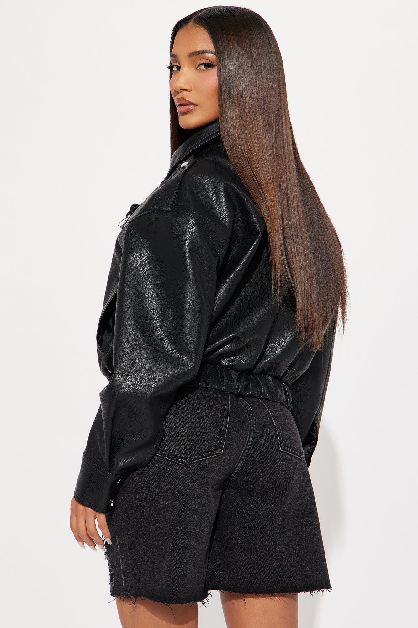 Don't Be Jaded Faux Leather Oversized Jacket - Black Female Product Image