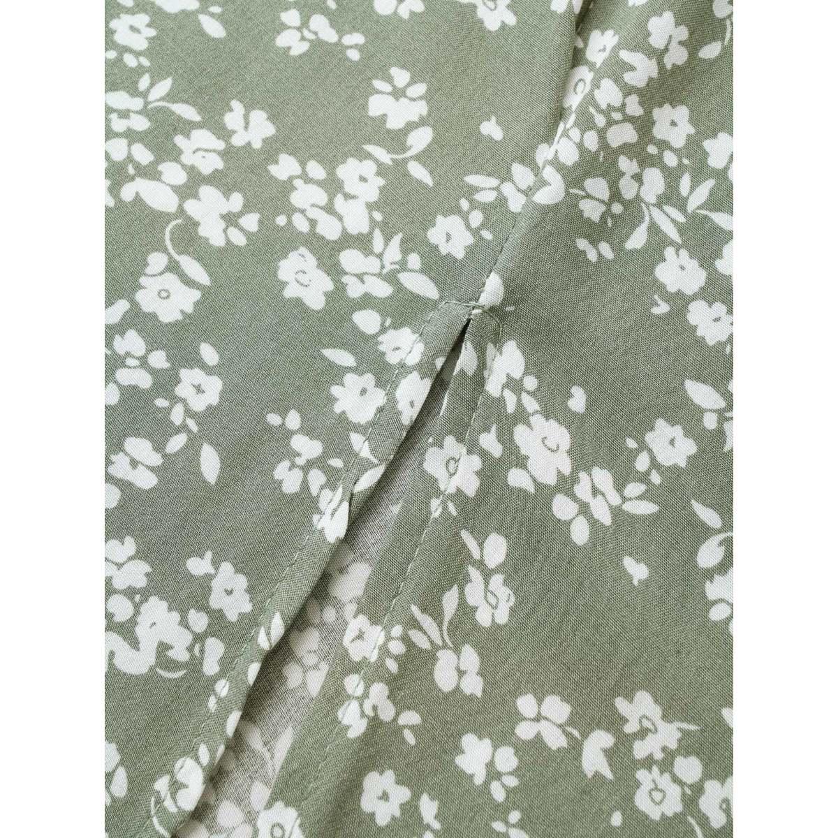 Plus Size Bloom Dress - Flutter Sleeve Ditsy Floral Pocket Split Maxi Dress LightGreen Women Romantic Slit V-neck Half Sleeve Curvy Long Dress BloomChic 10/M Product Image