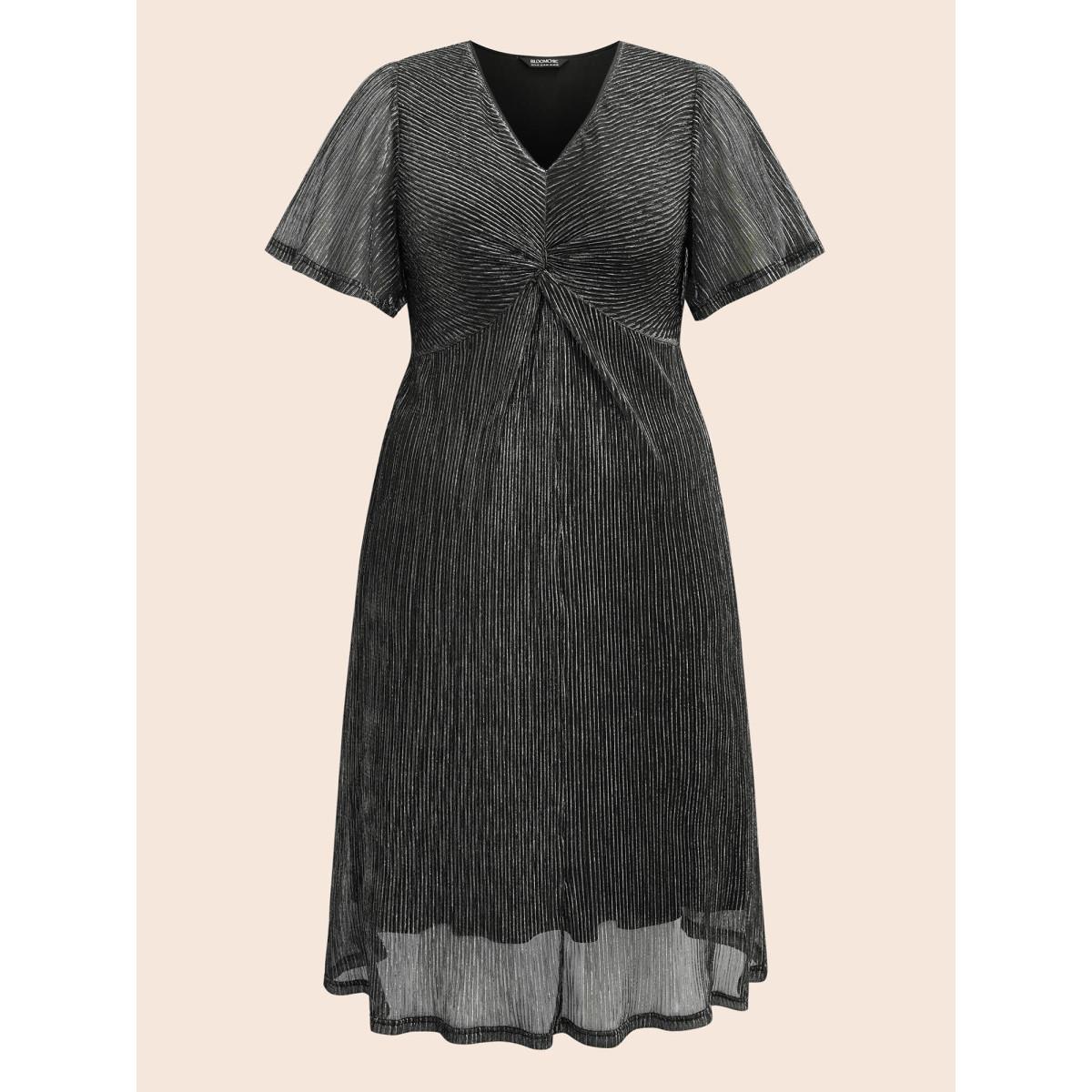 Plus Size Texture Twist Front See Through Dress Black Women Cocktail Twist V-neck Short sleeve Curvy BloomChic 28/5X Product Image