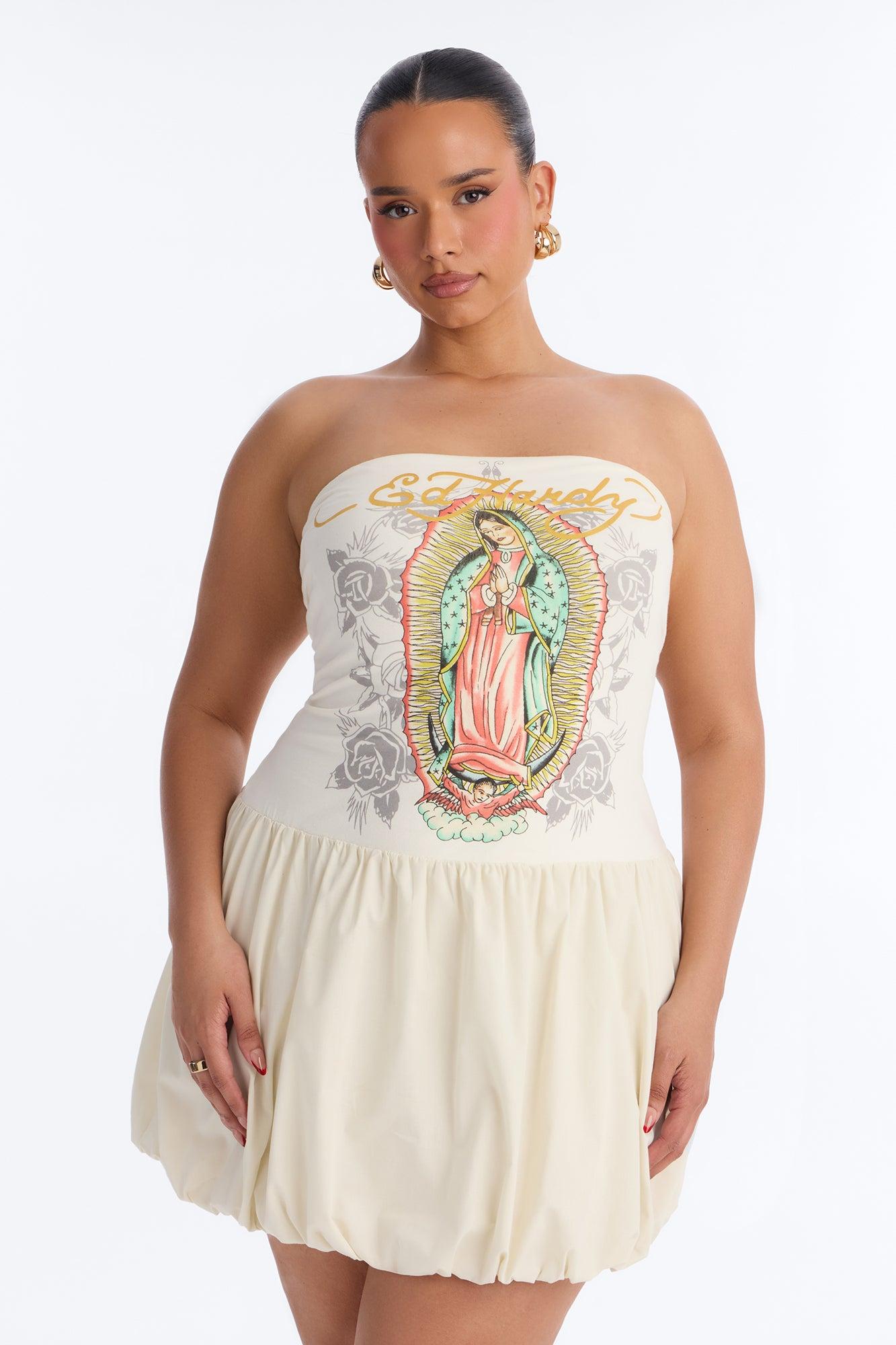 Ed Hardy Mother Mary Bubble Mini Dress - Ivory Female Product Image