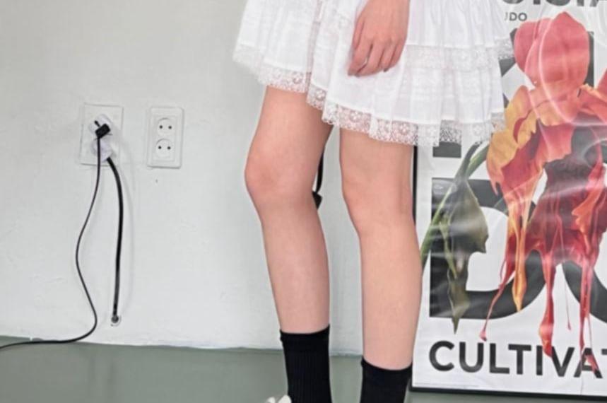 Short-Sleeve Plain Lace Layer Loose-Fit Mini Dress Product Image