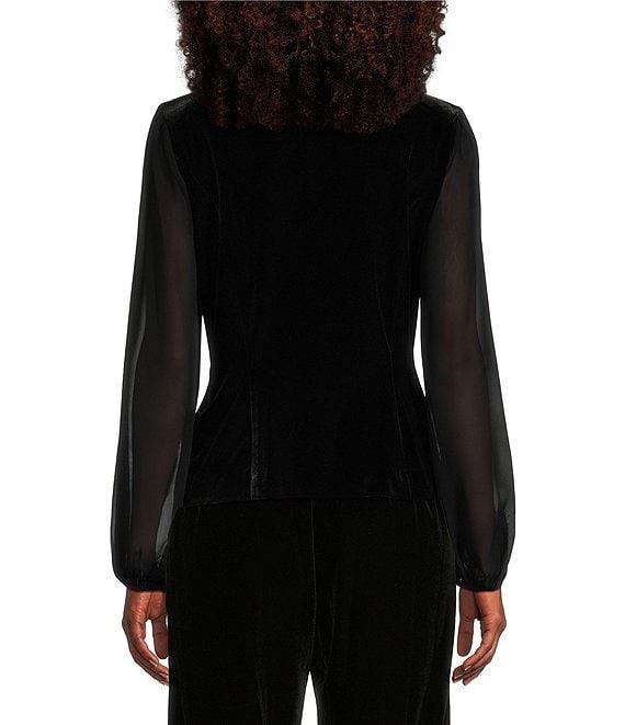 Alex Evenings Long Sleeve Collared Side Button Velvet Blouse Product Image