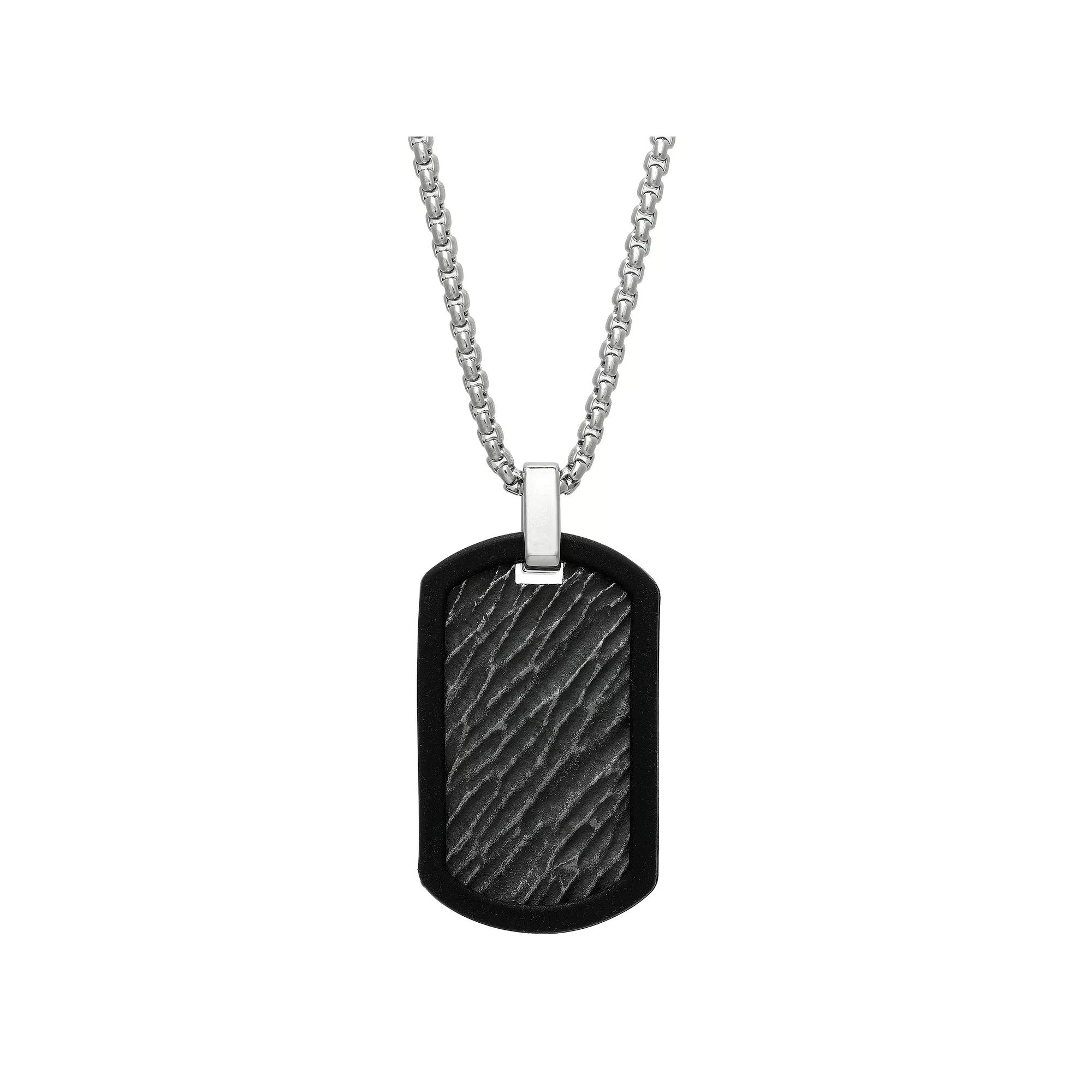 Men's LYNX Black Ion-Plated Stainless Steel Dog Tag Pendant Necklace, Size: 24" Product Image