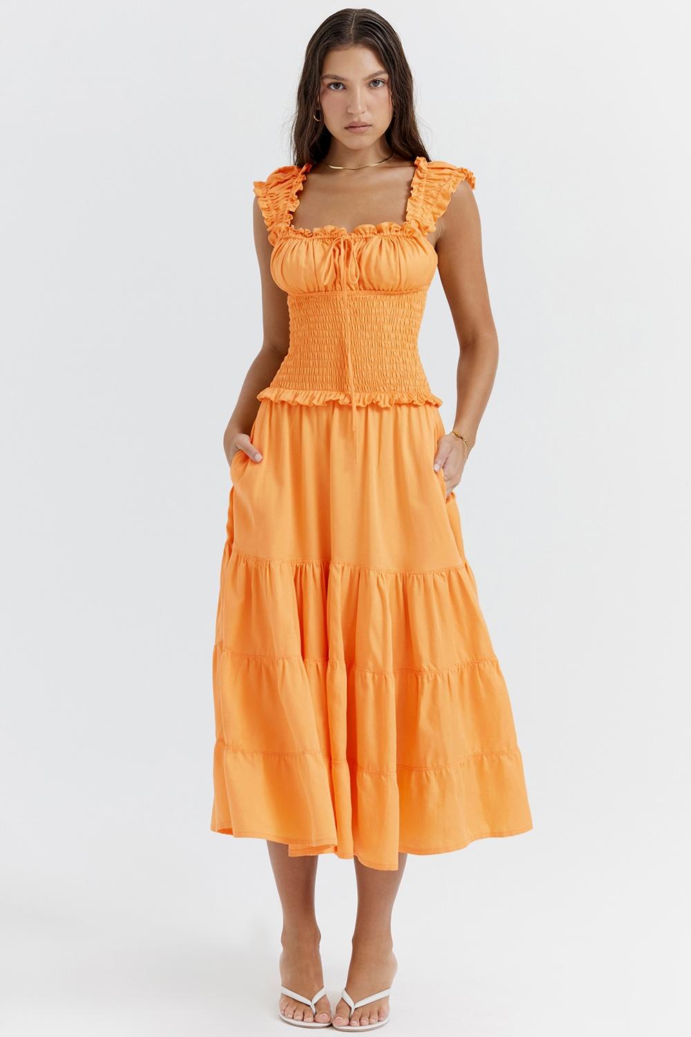Phedra  tangerine shirred sundress Product Image