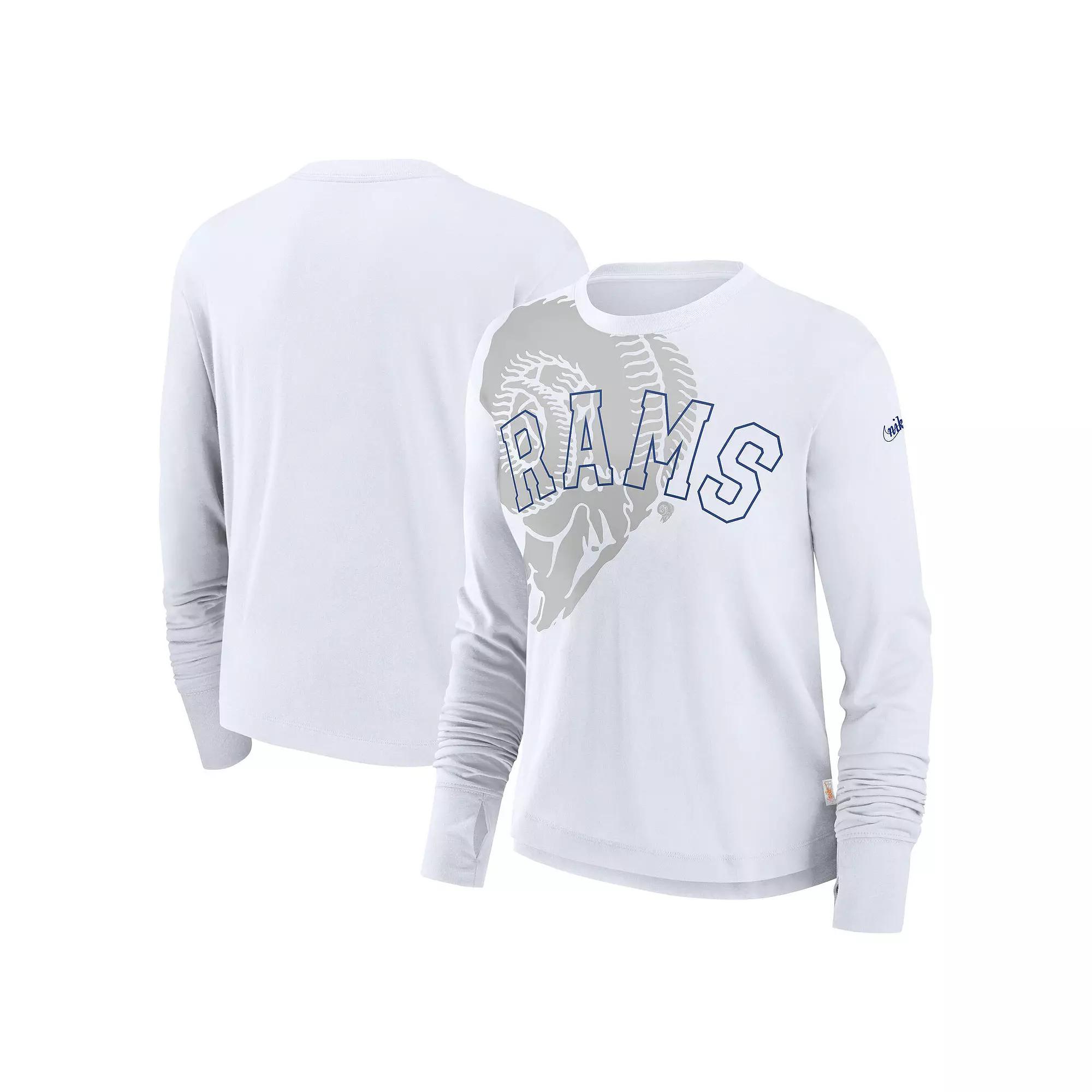 Women's Nike White Los Angeles Rams Layered Logo Cropped Long Sleeve Fashion T-Shirt,  Product Image