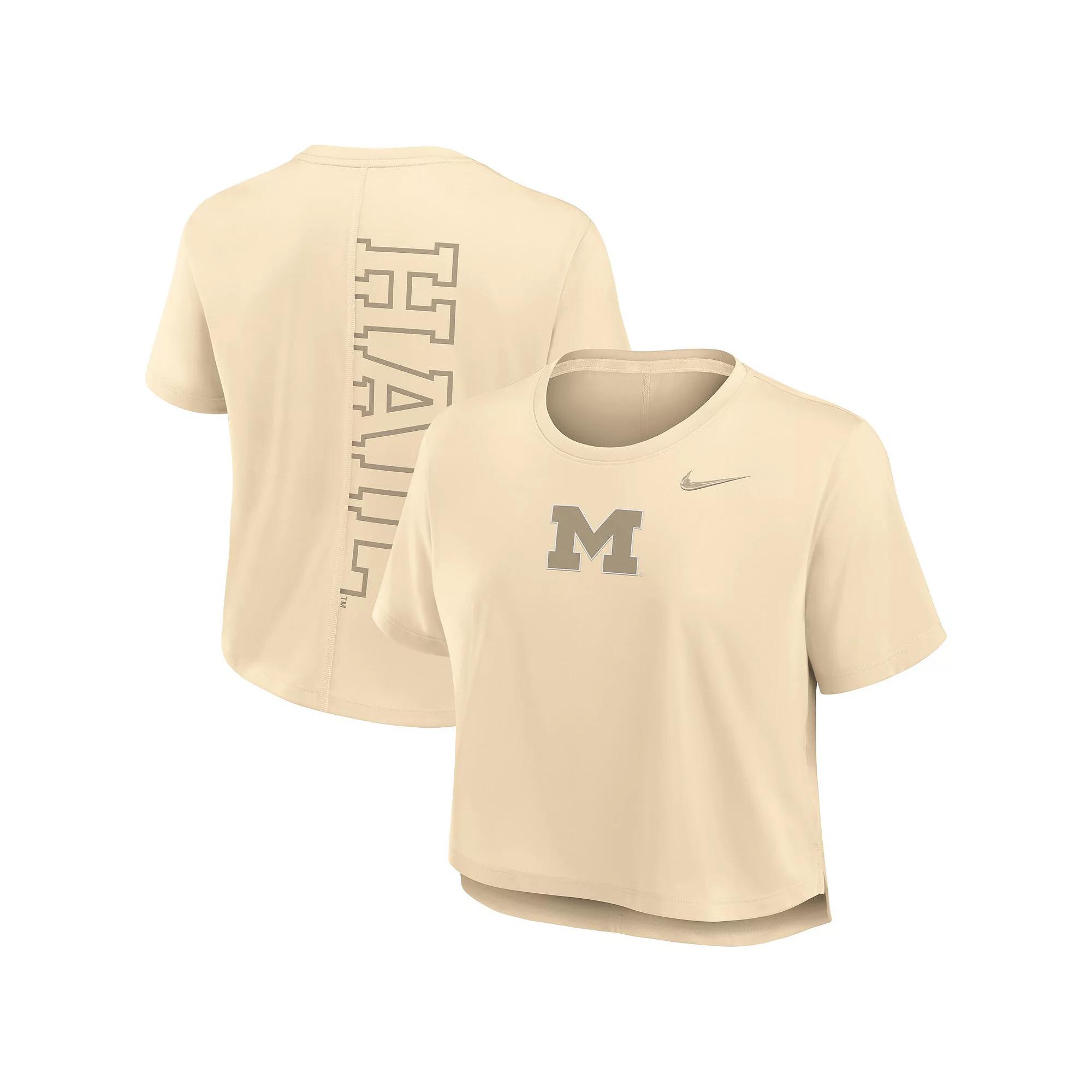 Women's Nike Tan Michigan Wolverines Performance Cropped T-Shirt,  Product Image