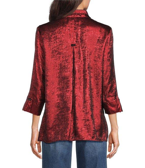 Ali Miles Shimmer Wire Collar 3/4 Sleeve Button Front Tunic Product Image
