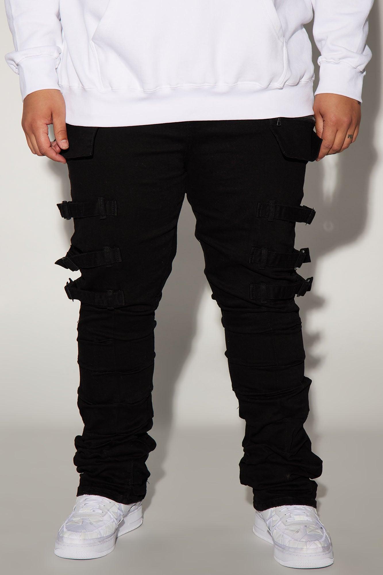 I Be Strappy Stacked Skinny Flare Jeans - Black Product Image