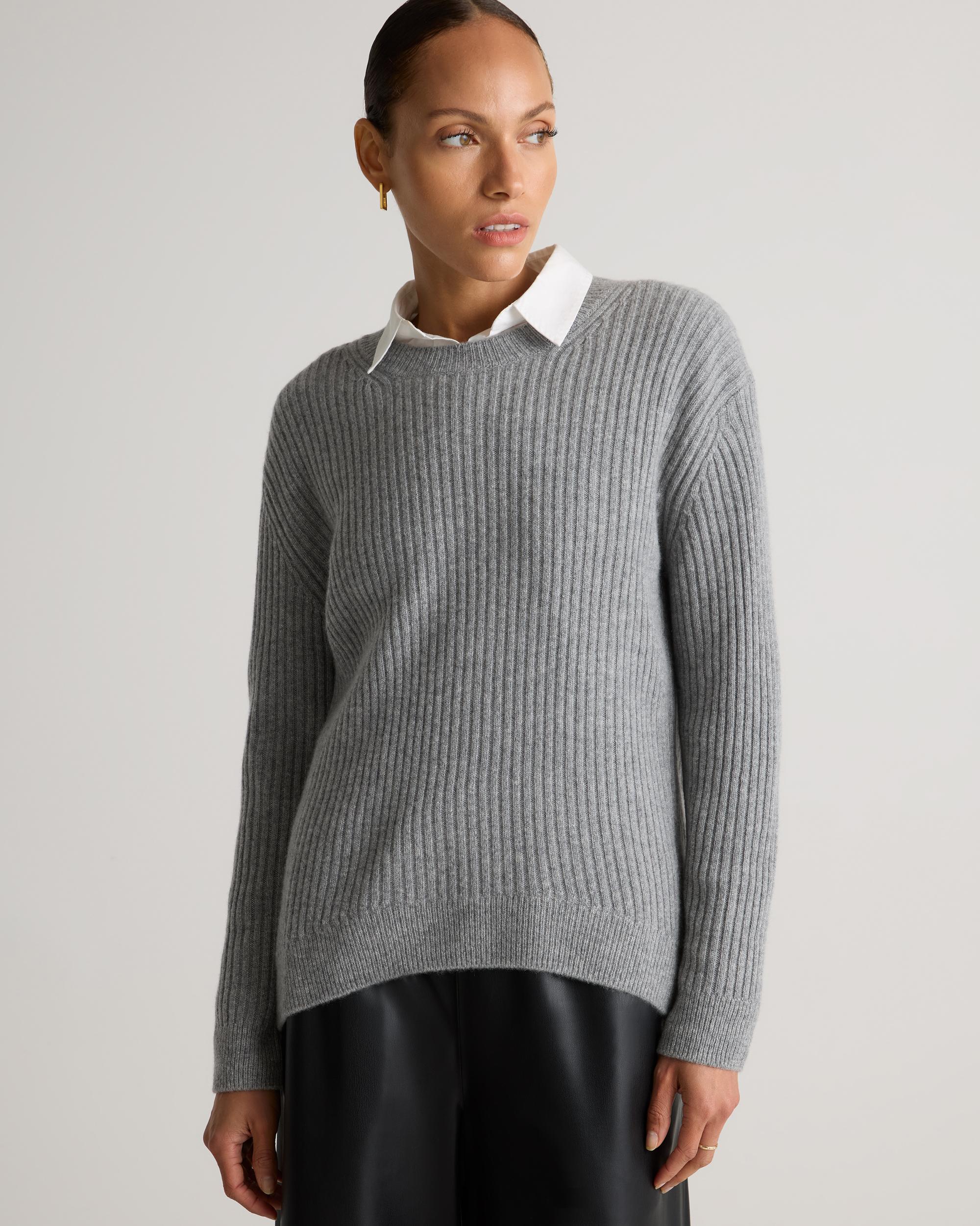 Quince | Women's Mongolian Cashmere Relaxed Wide-Rib Crewneck Sweater Size XL Product Image