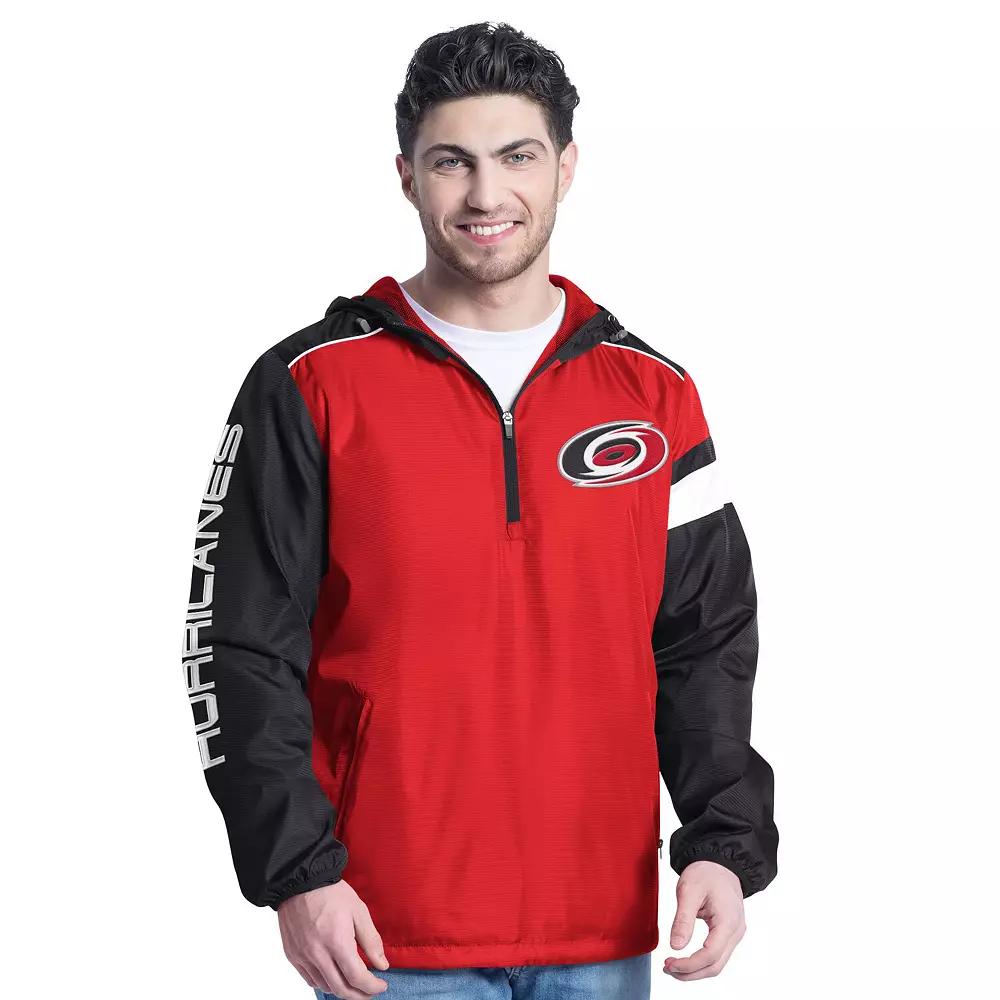 Men's G-III Sports by Carl Banks Red/Black Carolina Hurricanes Lateral Half-Zip Hoodie Jacket, Size: Medium Product Image