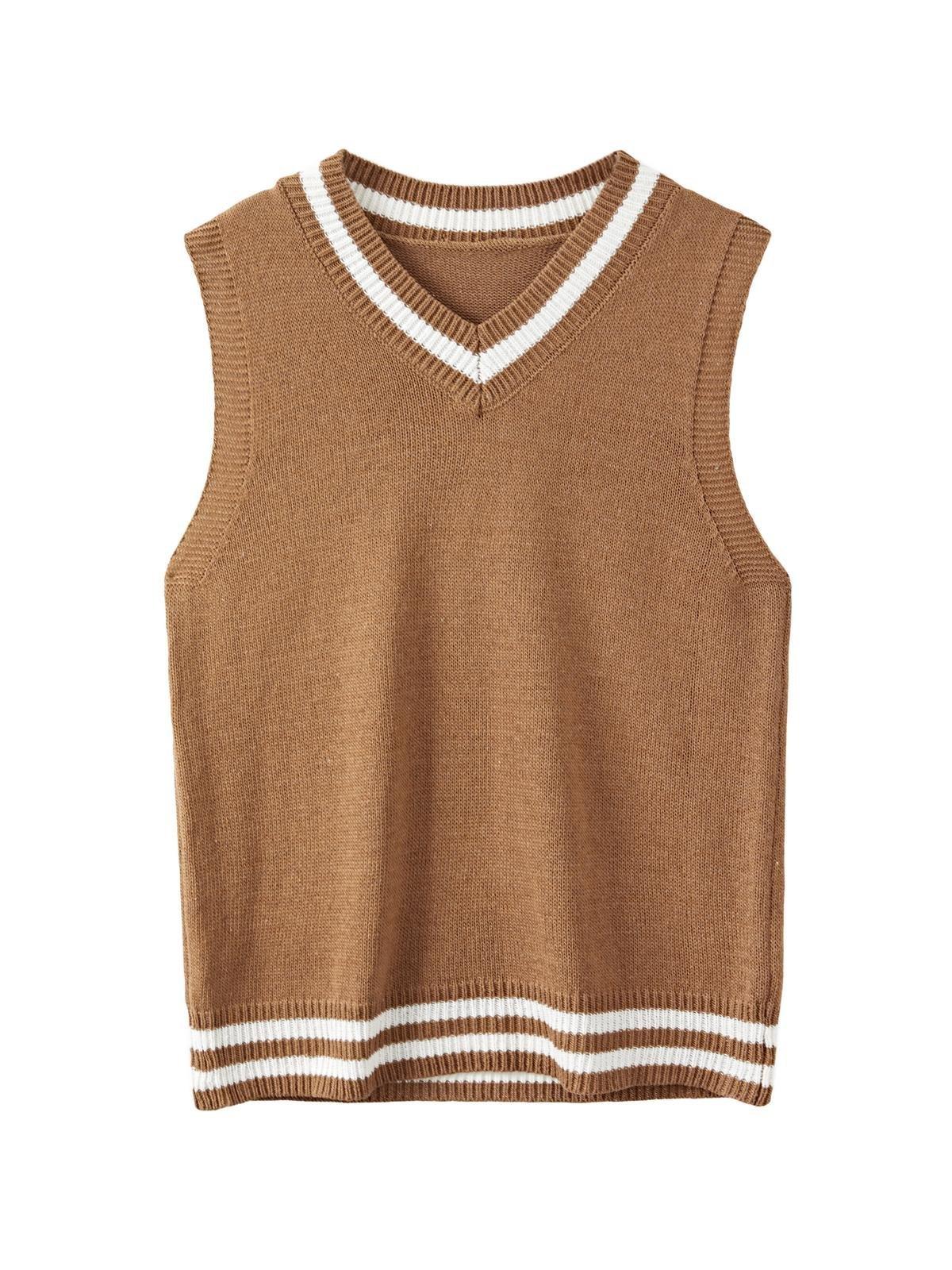 Men's V Neck Striped Sweater Vest Product Image