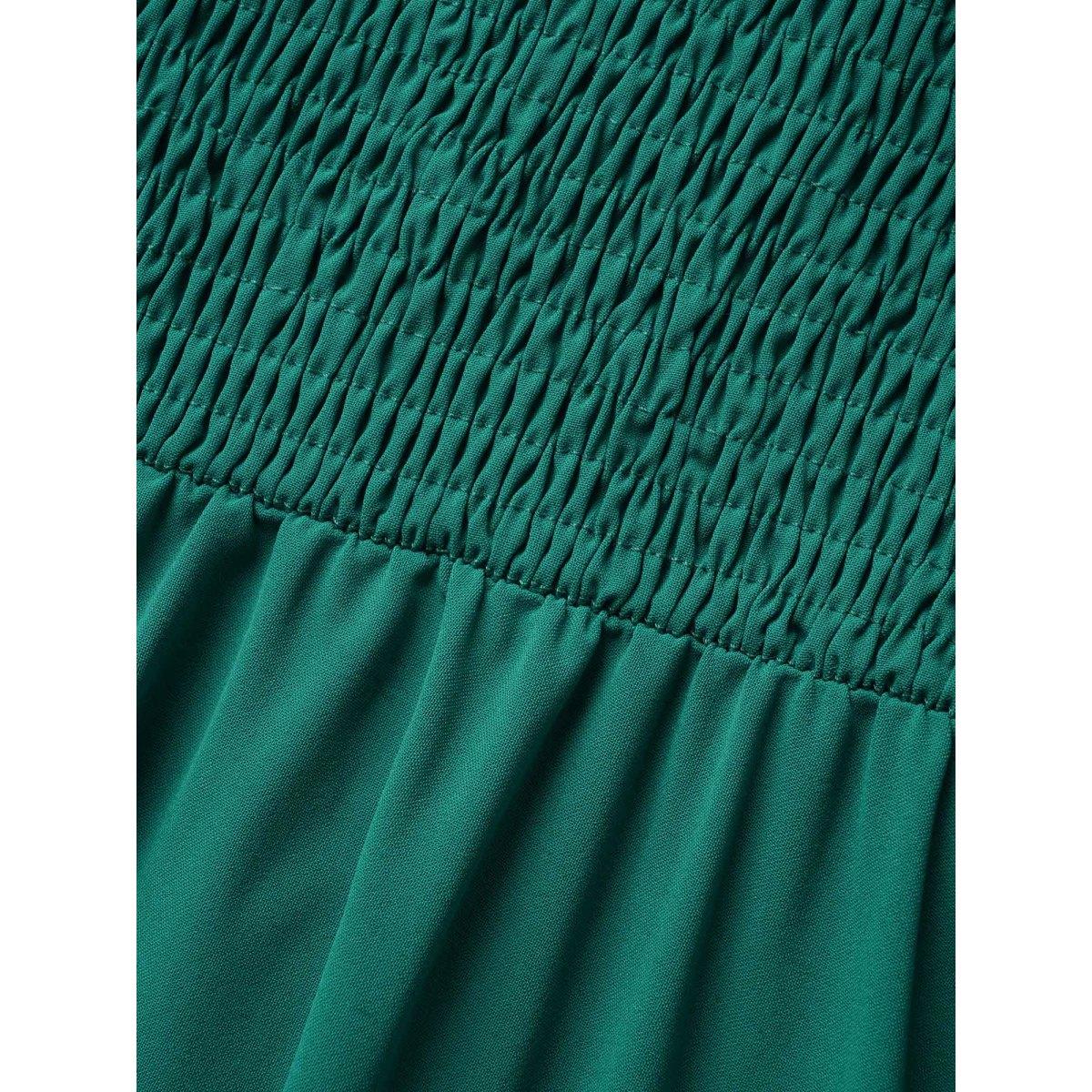 Plus Size Solid Shirred Crossover Flutter Sleeve Dress Emerald Women Elegant Twist V-neck Short sleeve Curvy BloomChic 14-16/1X Product Image