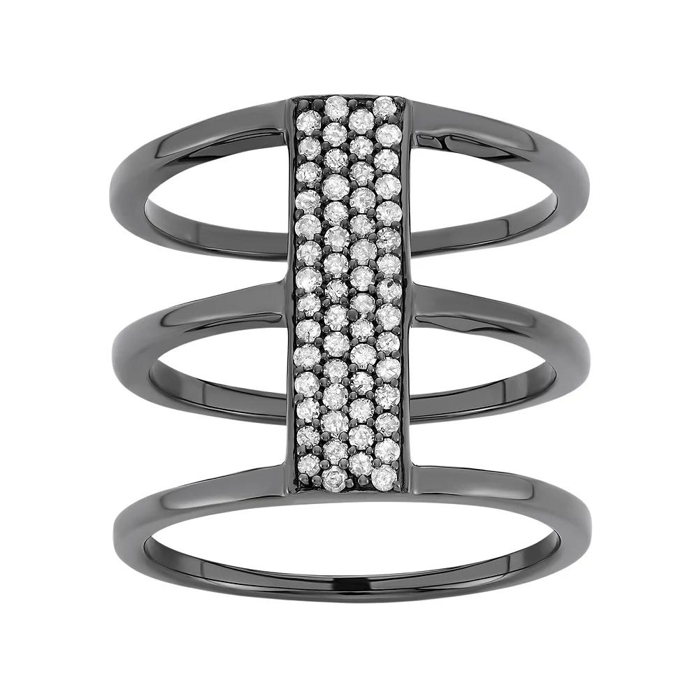 1/3 Carat T.W. Diamond Black Rhodium-Plated Sterling Silver Triple Ring, Women's, Size: 8, White Product Image
