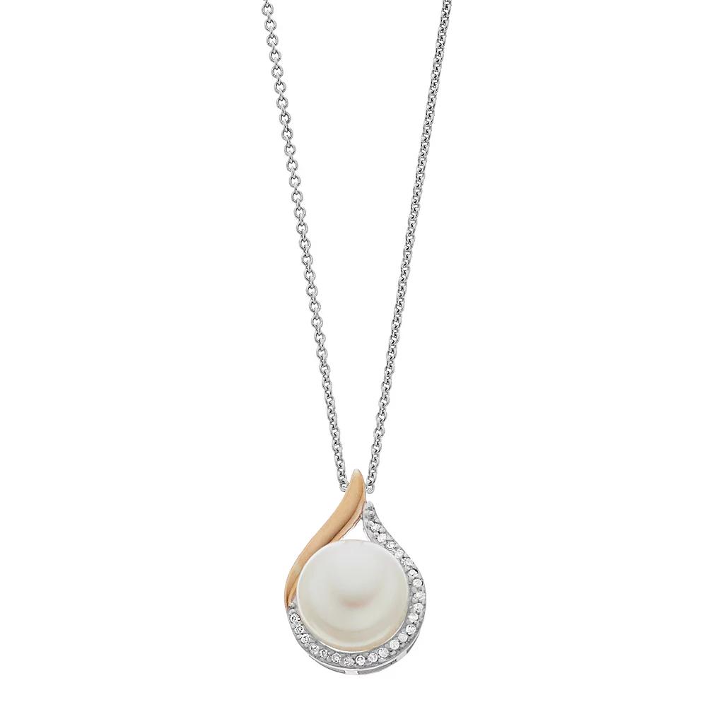 14k Rose Gold Over Silver Freshwater Cultured Pearl & Diamond Accent Drop Pendant Necklace, Women's,  Product Image