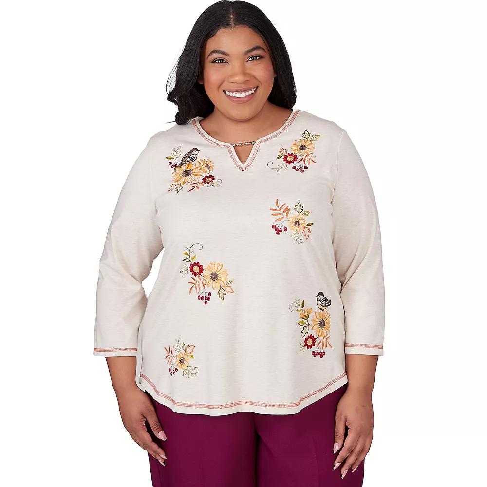 Plus Size Alfred Dunner Sunflowers and Birds Top, Women's, Size: 3XL, Oatmeal Product Image