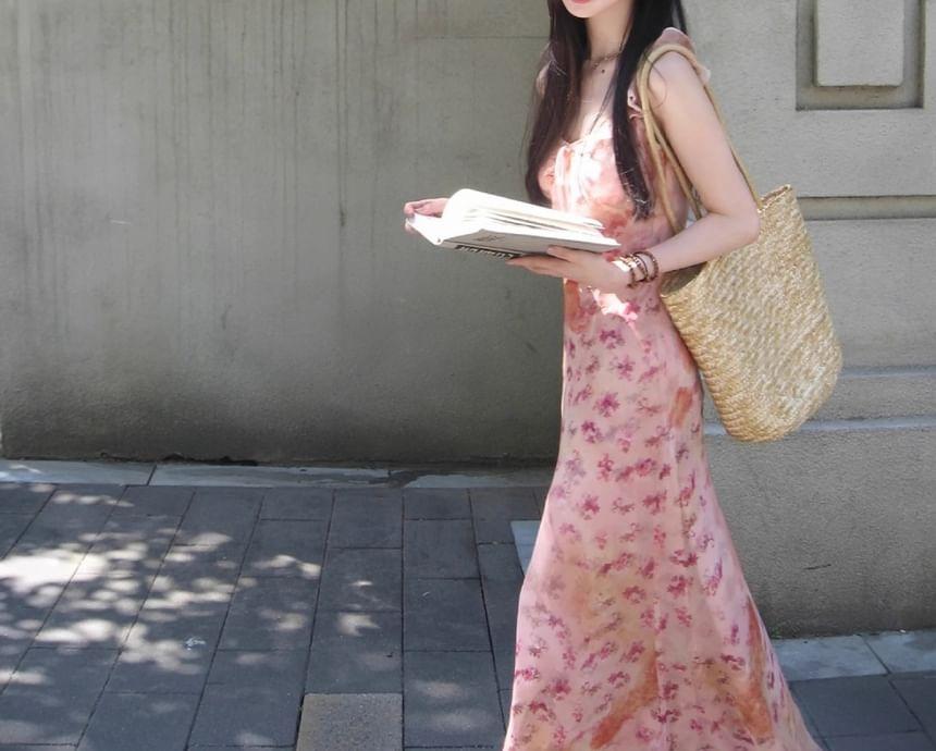 Sleeveless V-Neck Floral Maxi A-Line Dress Product Image