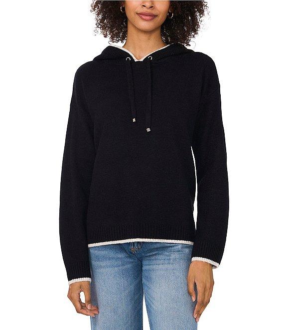 Vince Camuto Knit Crew Neck Long Sleeve Contrast Trim Hoodie Product Image