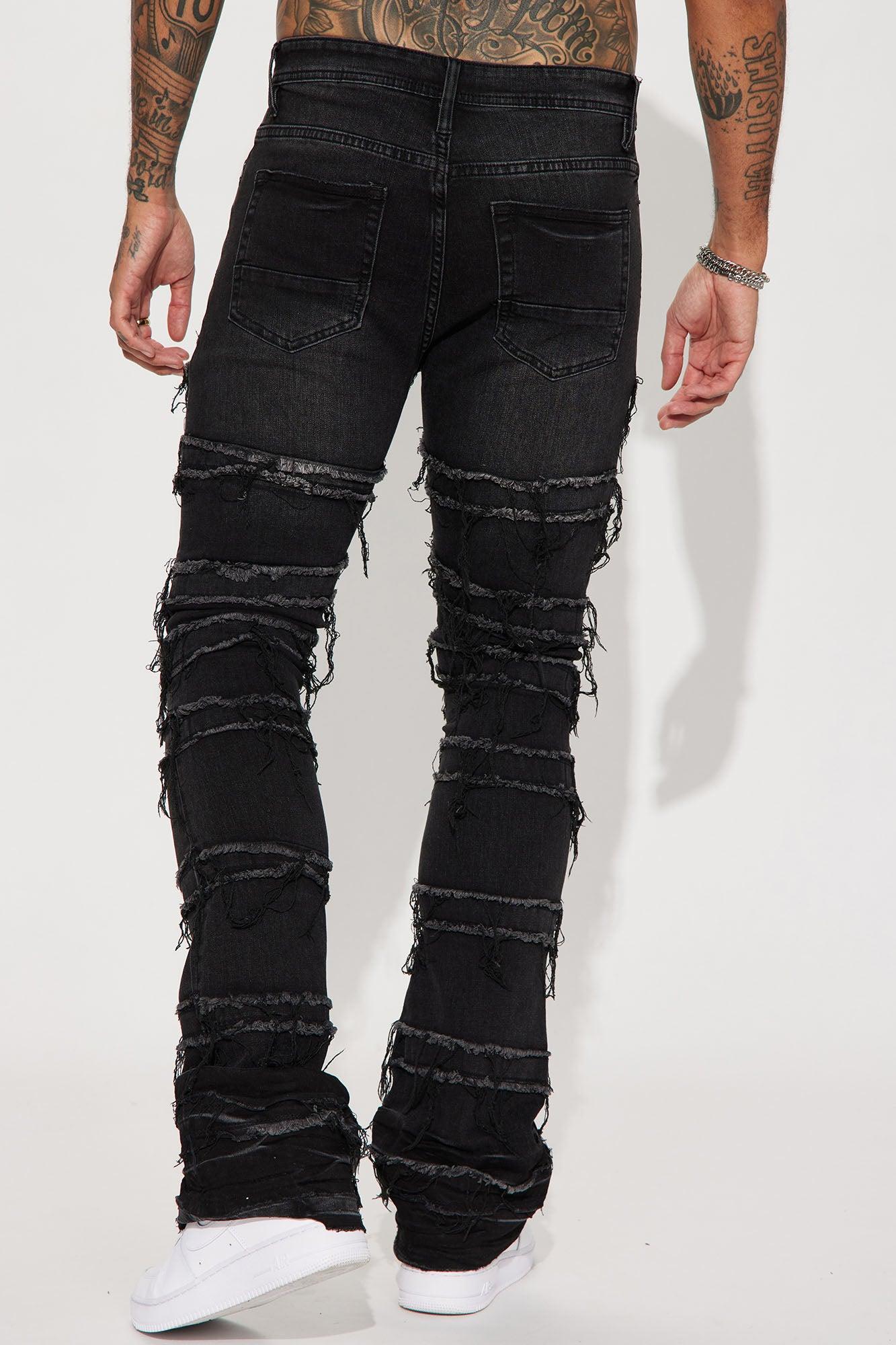 About Fray Stacked Skinny Flare Jeans - Black Wash Product Image