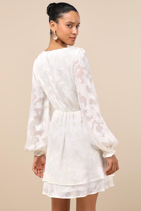 Callias Ivory Burnout Floral Jacquard Long Sleeve Mini Dress Product Image