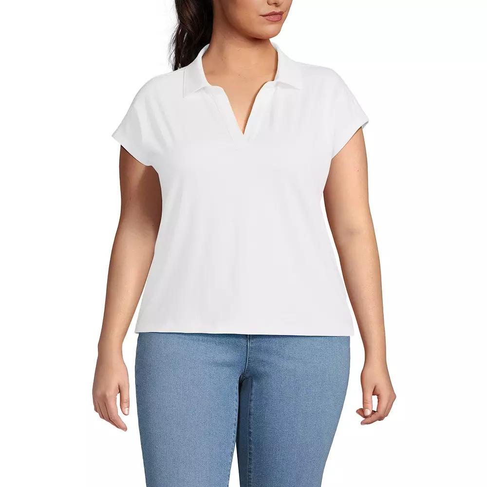 Plus Size Lands' End Supima Cotton Dolman Johnny Collar Polo Shirt, Women's, Size: 3XL, White Product Image
