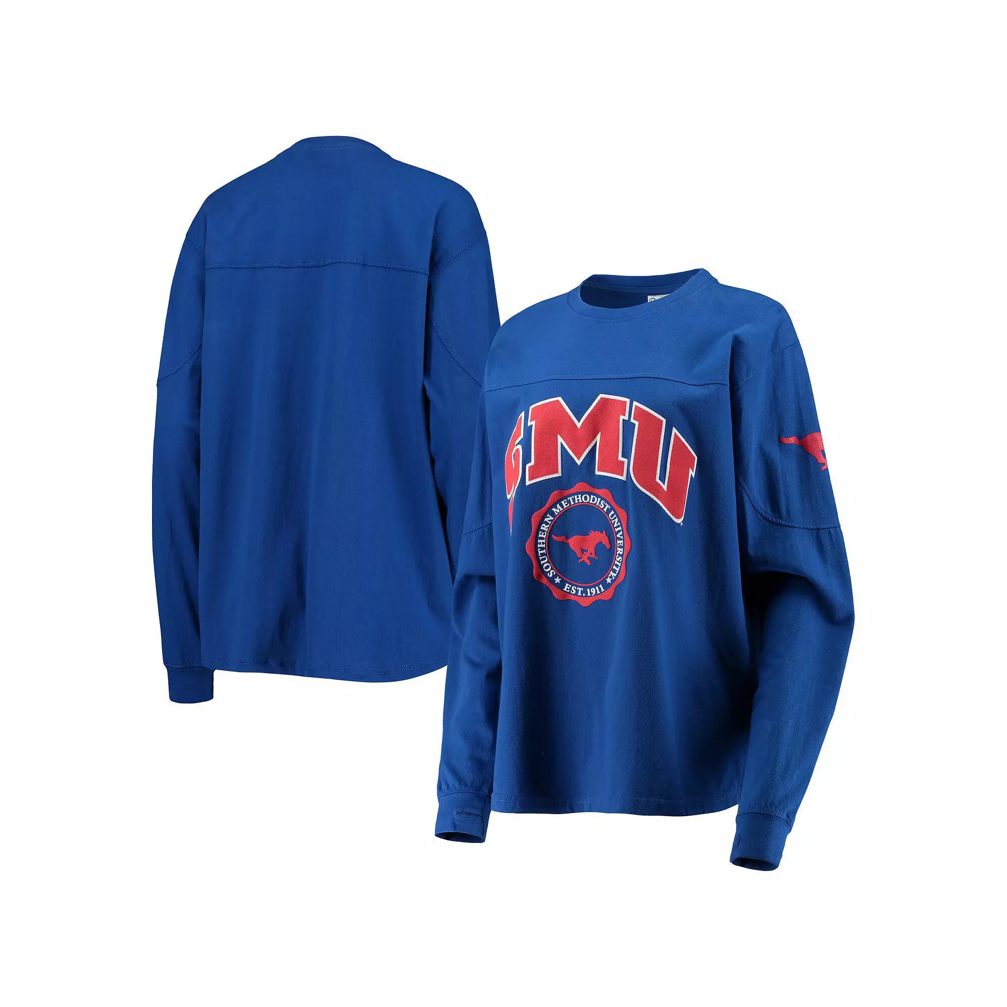 Women's Pressbox Royal SMU Mustangs Edith Long Sleeve T-Shirt,  Product Image