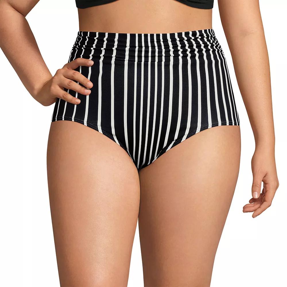 Plus Size Lands' End Ruched High Waisted Full Coverage Bikini Bottoms, Women's, Size: 18 W, Black Egret Stripe Product Image