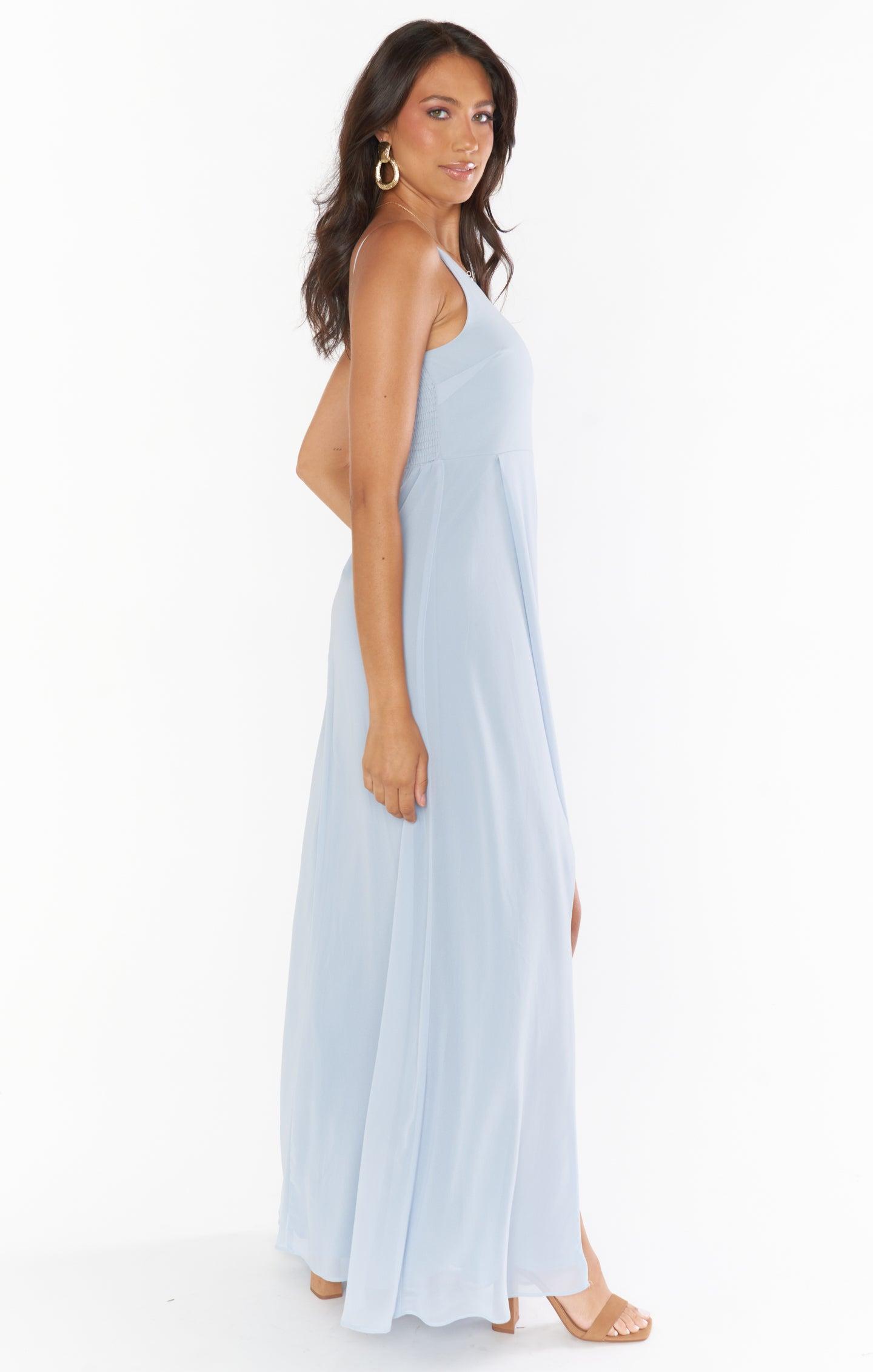 Shannon One Shoulder Dress ~ Steel Blue Chiffon Product Image