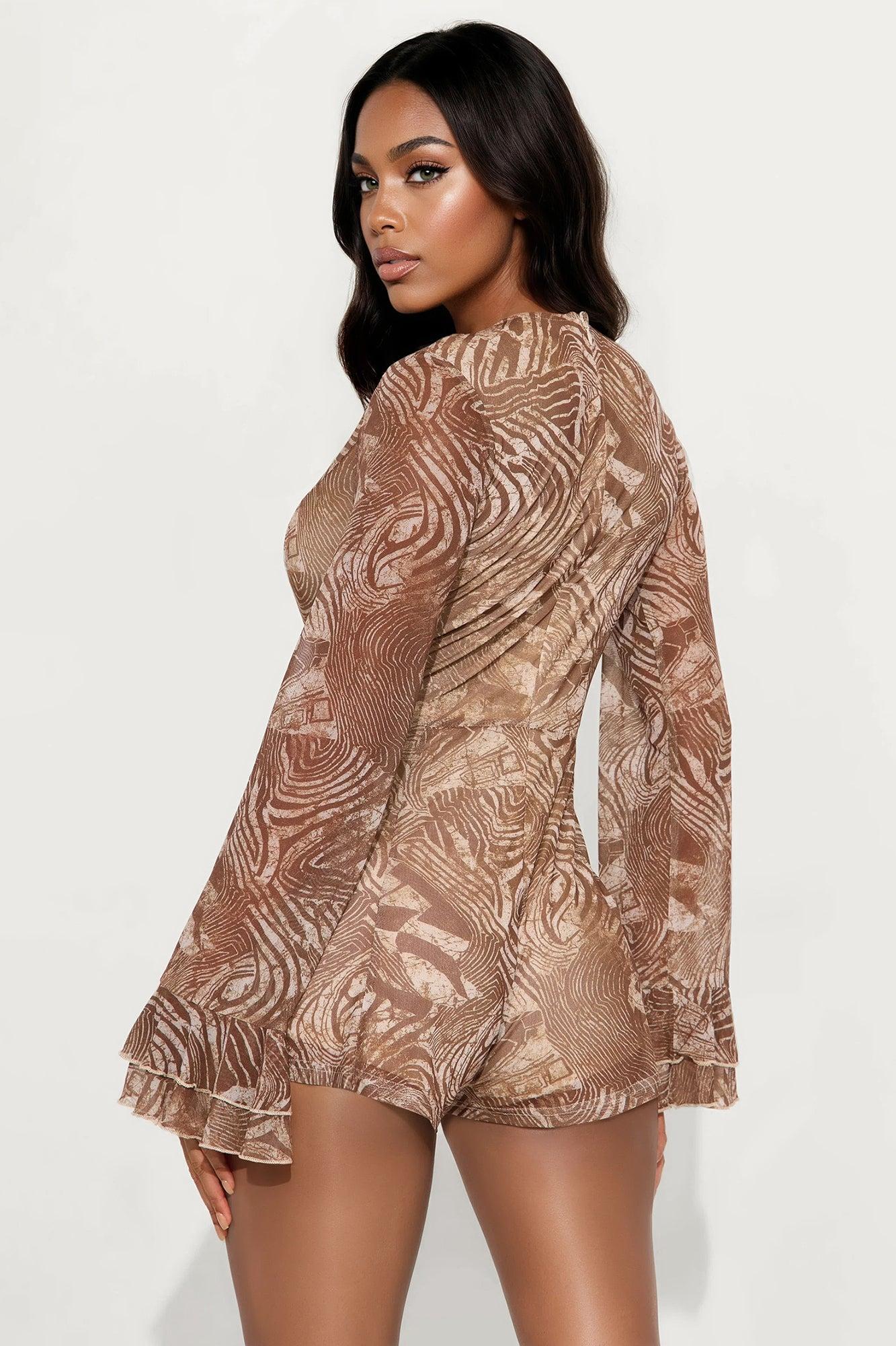 Desert Bloom Abstract Mesh Romper - Brown/combo Female Product Image