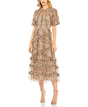 Mac Duggal Womens Floral Flutter Sleeve Mesh Print Dress Product Image