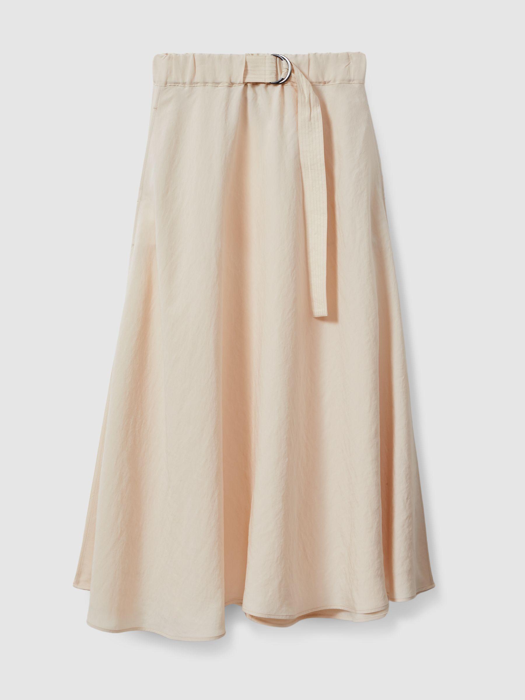 Belted Parachute Midi Skirt in Cream Product Image