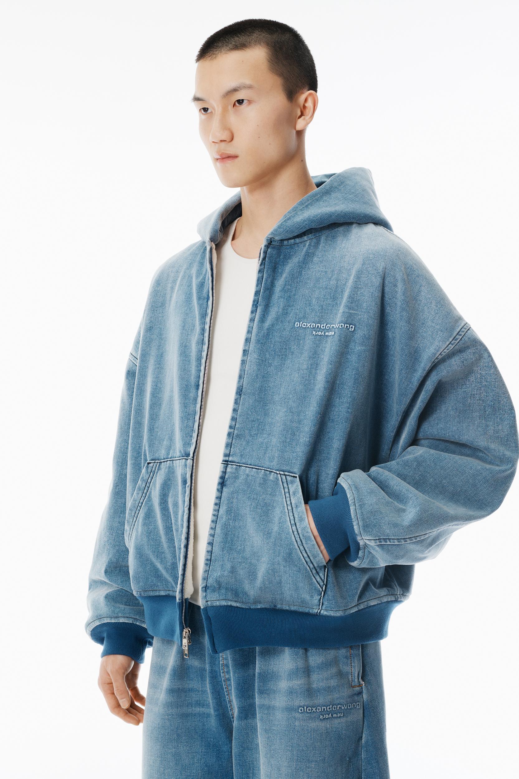Light Blue Brushed Denim Oversized Hoodie Product Image