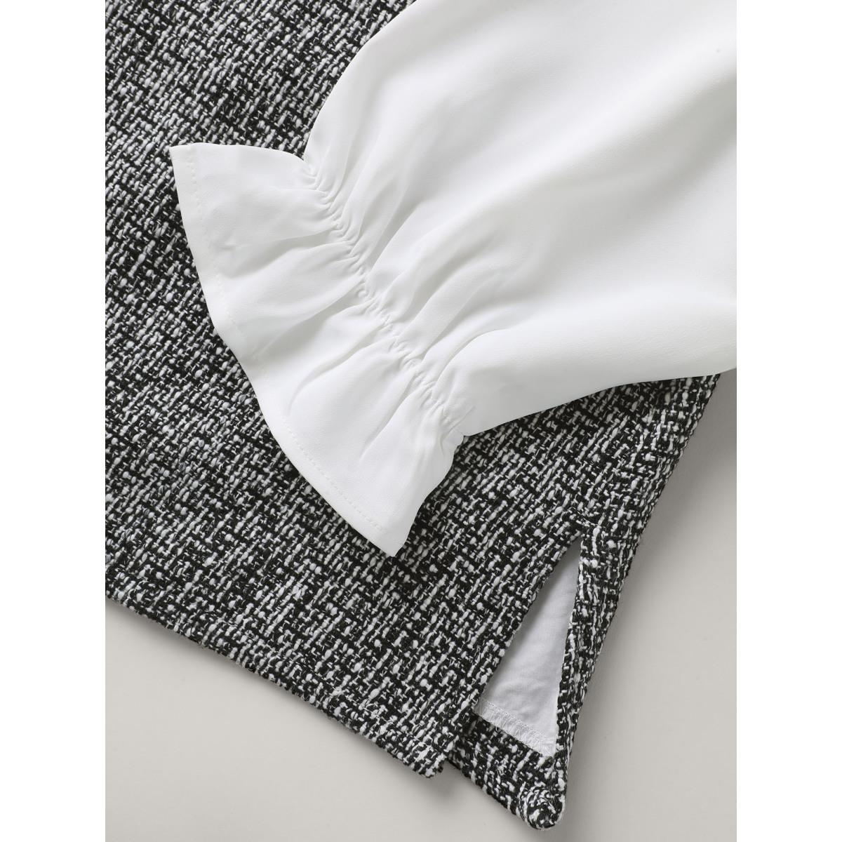 Plus Size Black Tweed Patchwork Lantern Sleeve Blouse Women Office Long Sleeve Shirt collar Office Blouses BloomChic 26/4X Product Image