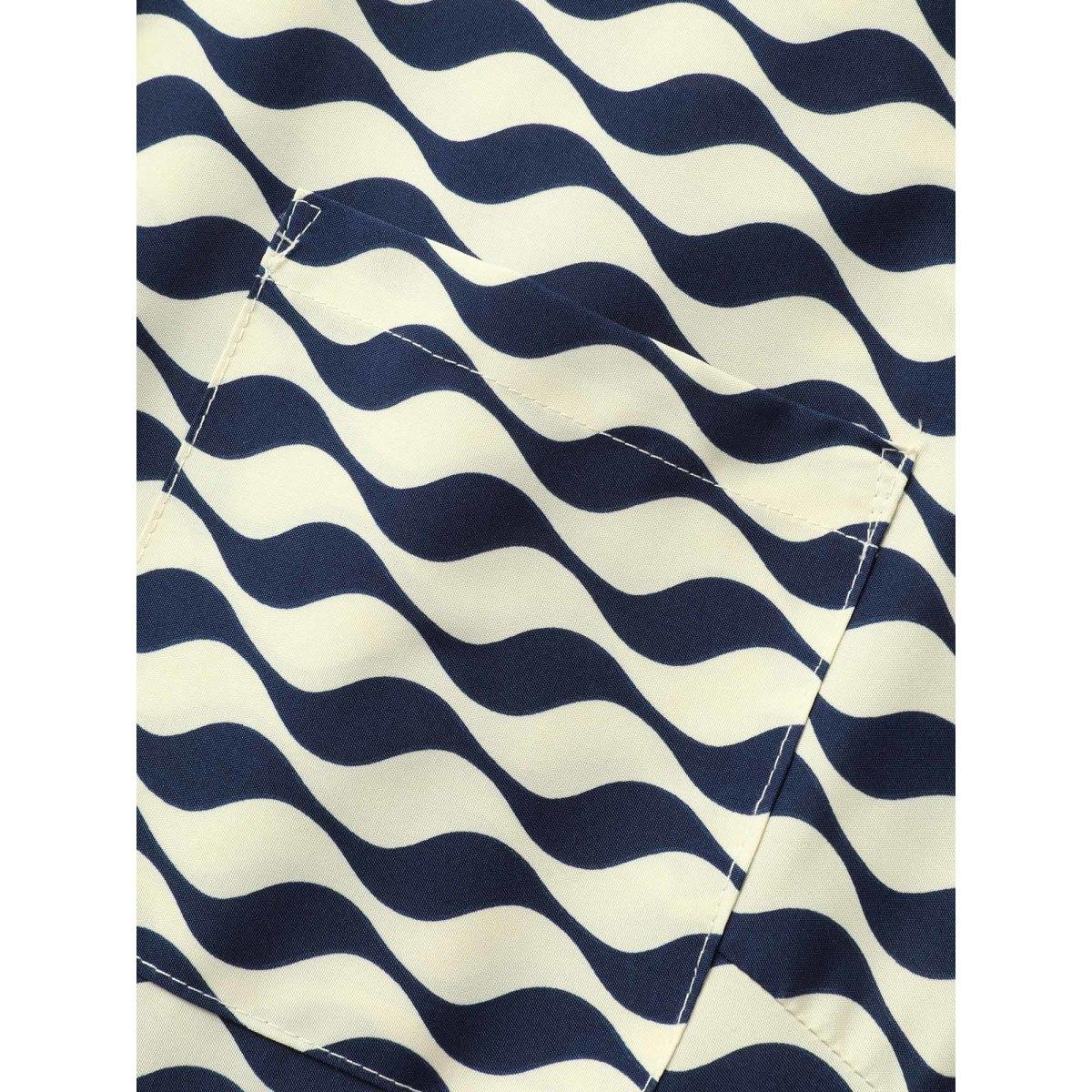 Plus Size Shirt Collar Striped Belted Midi Dress Navy Women At the Office Belted Shirt collar Cap Sleeve Curvy BloomChic 28/5X Product Image