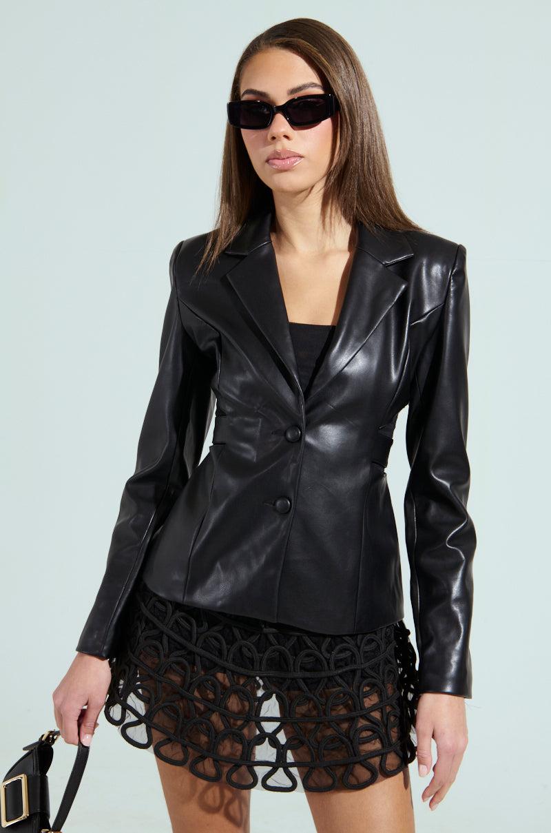 LUXE FAUX LEATHER CUTOUT BLAZER Product Image