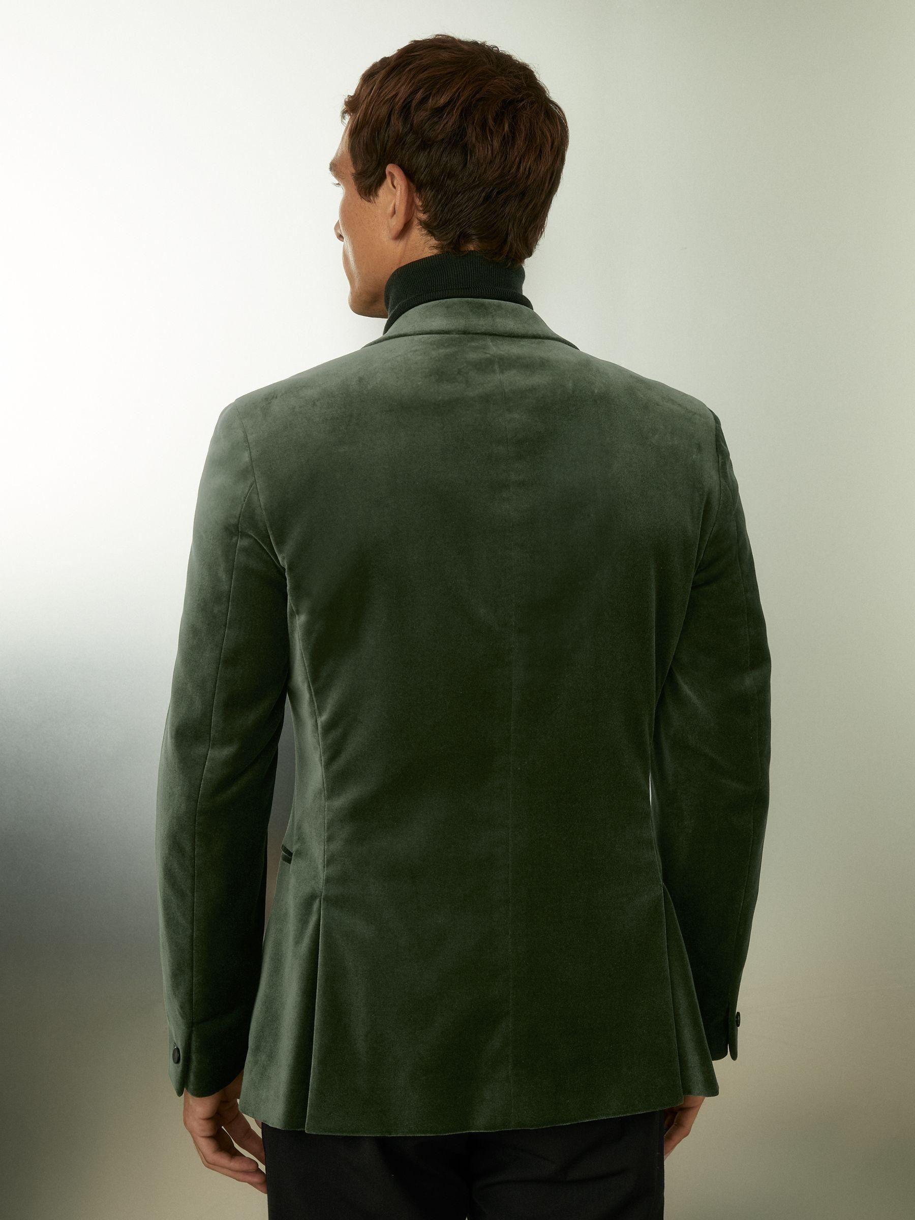 Velvet Single Breasted Blazer in Sage Green Product Image