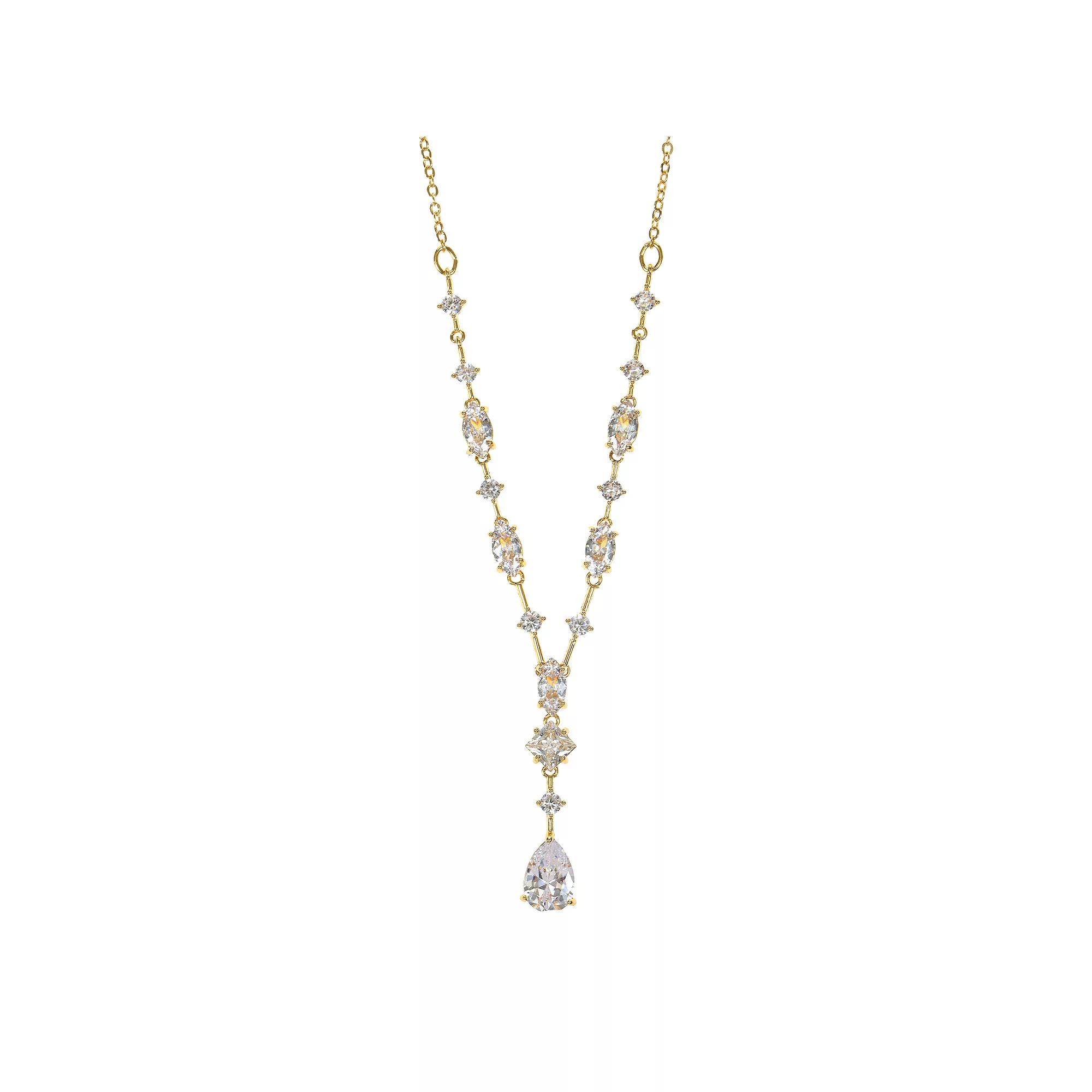 Gold Tone Cubic Zirconia Drop Necklace, Women's, Size: 16+3" Product Image