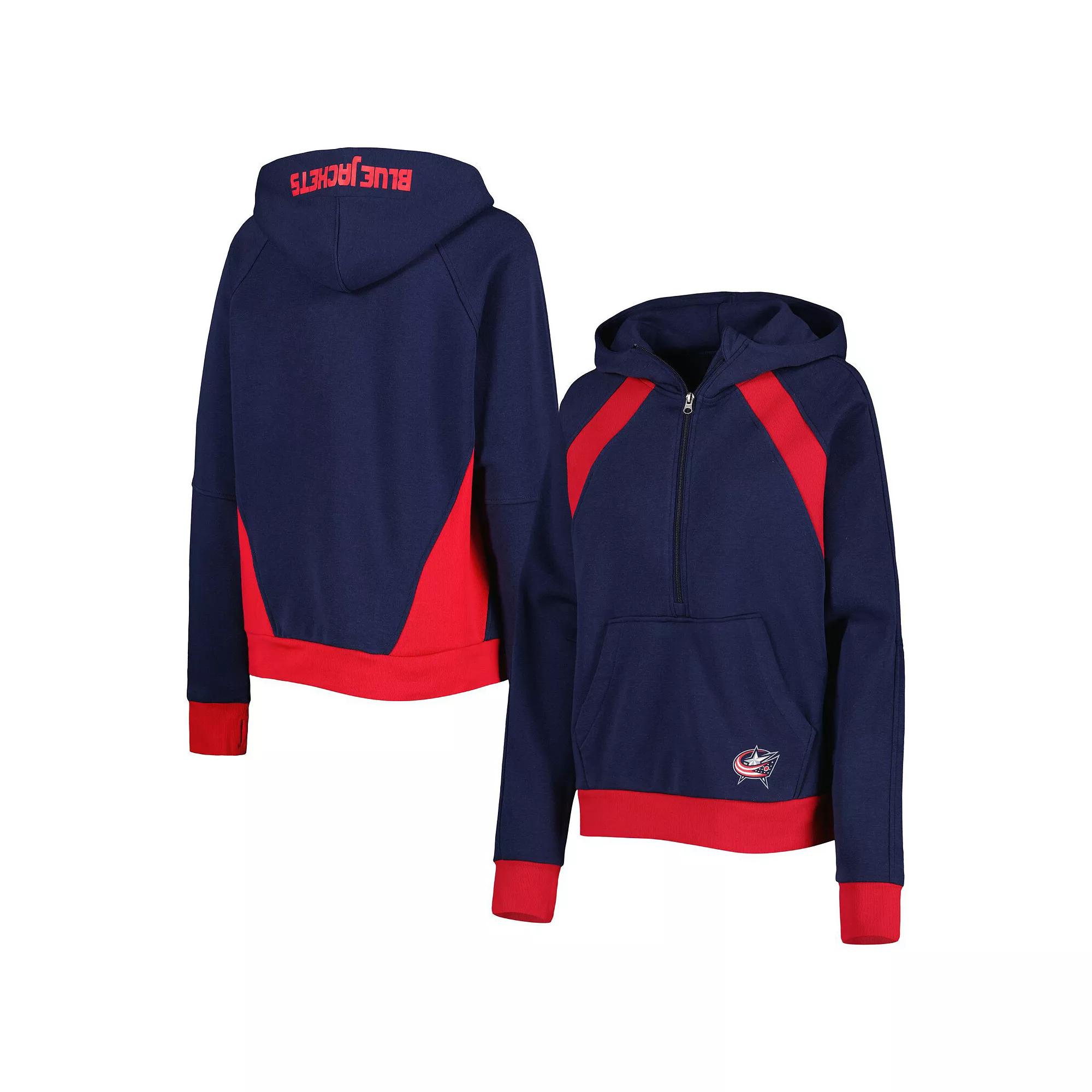 Women's Starter Navy Columbus Blue Jackets Wishbone Half-Zip Hoodie, Size: Medium Product Image