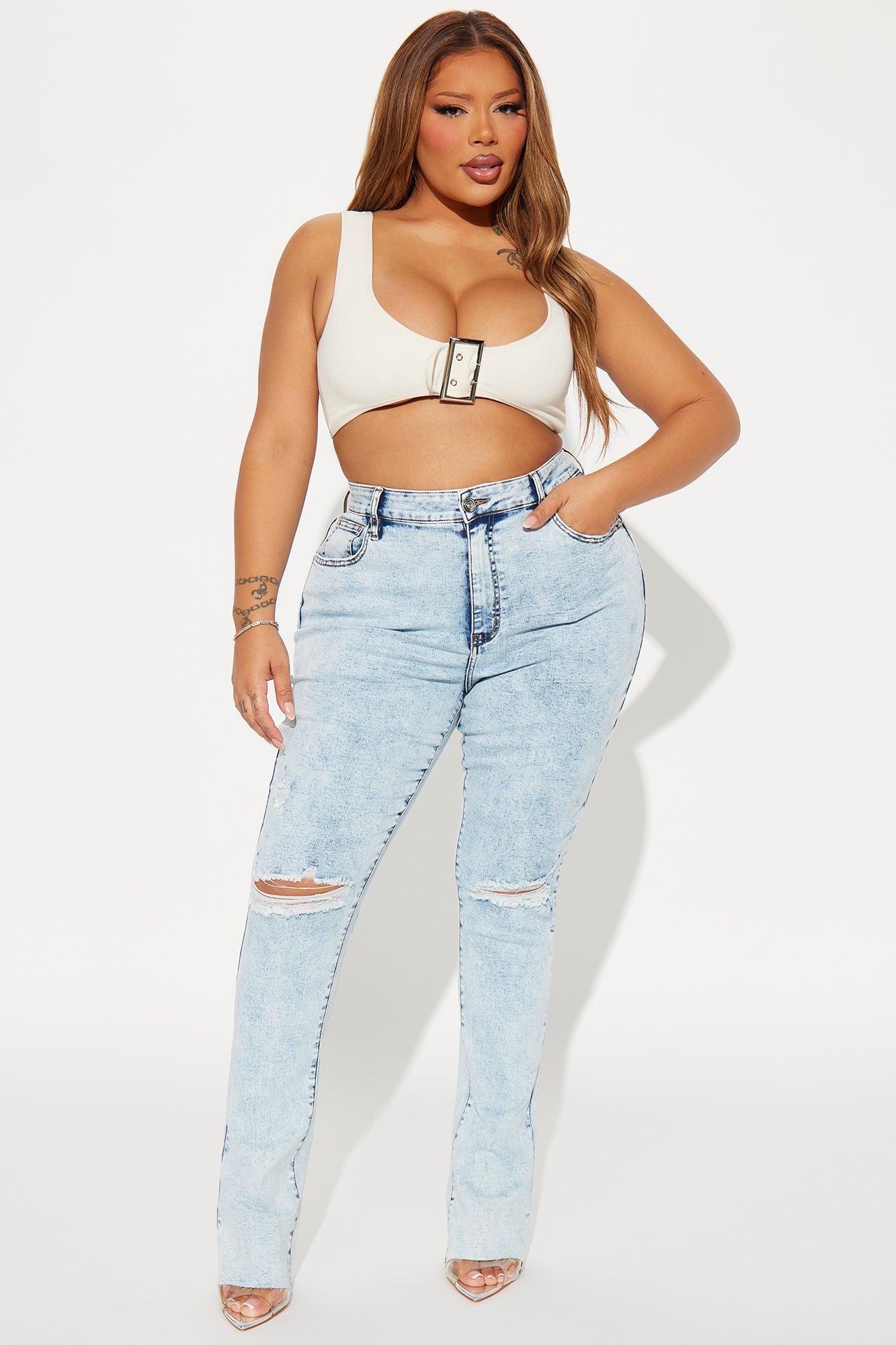 Best Stretch Ripped High Rise Bootcut Jeans - Acid Wash Denim Product Image