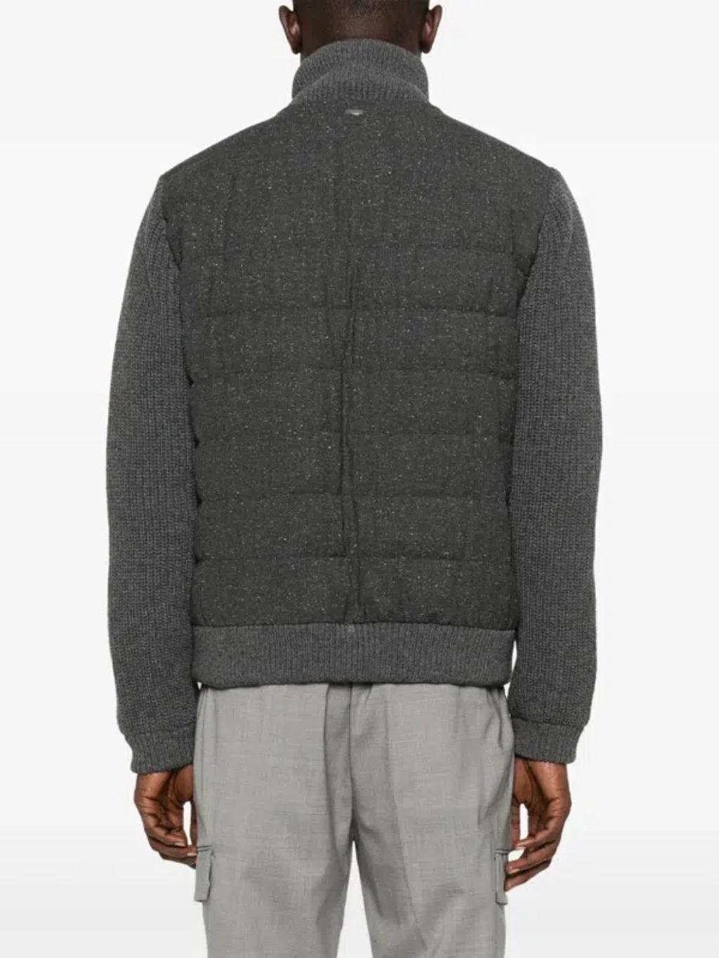 HERNO Padded Bomber Jacket With Knitted Sleeves In Gray Product Image