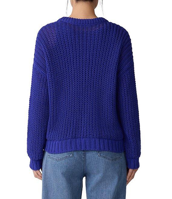 Eileen Fisher Organic Cotton Twisted Texture Knit Round Neck Long Sleeve Sweater Product Image