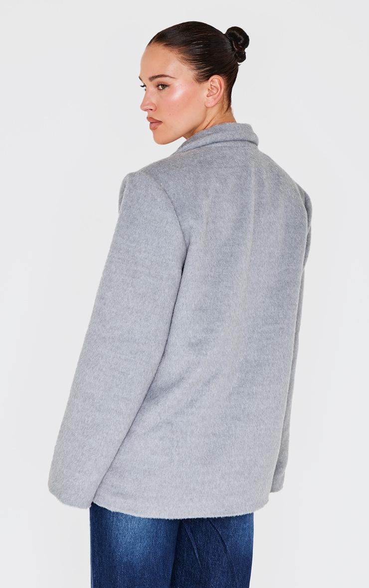 Grey Oversized Textured Wool Look Blazer Product Image