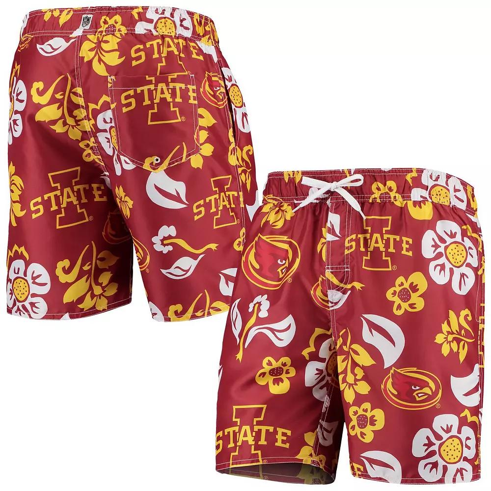 Men's Wes & Willy Cardinal Iowa State Cyclones Floral Volley Swim Trunks, Size: 2XL, Red Product Image