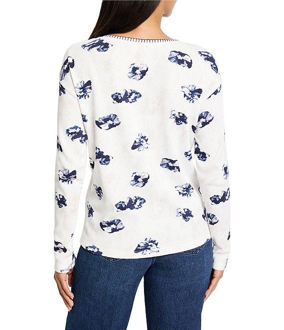 NIC + ZOE NZT Stamped Floral Waffle Round Neck Long Sleeve Tee Product Image