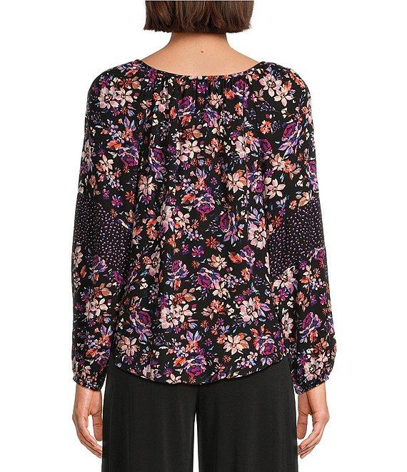 I.N. Studio Woven Mixed Print Crew Neck Long Sleeve Top Product Image