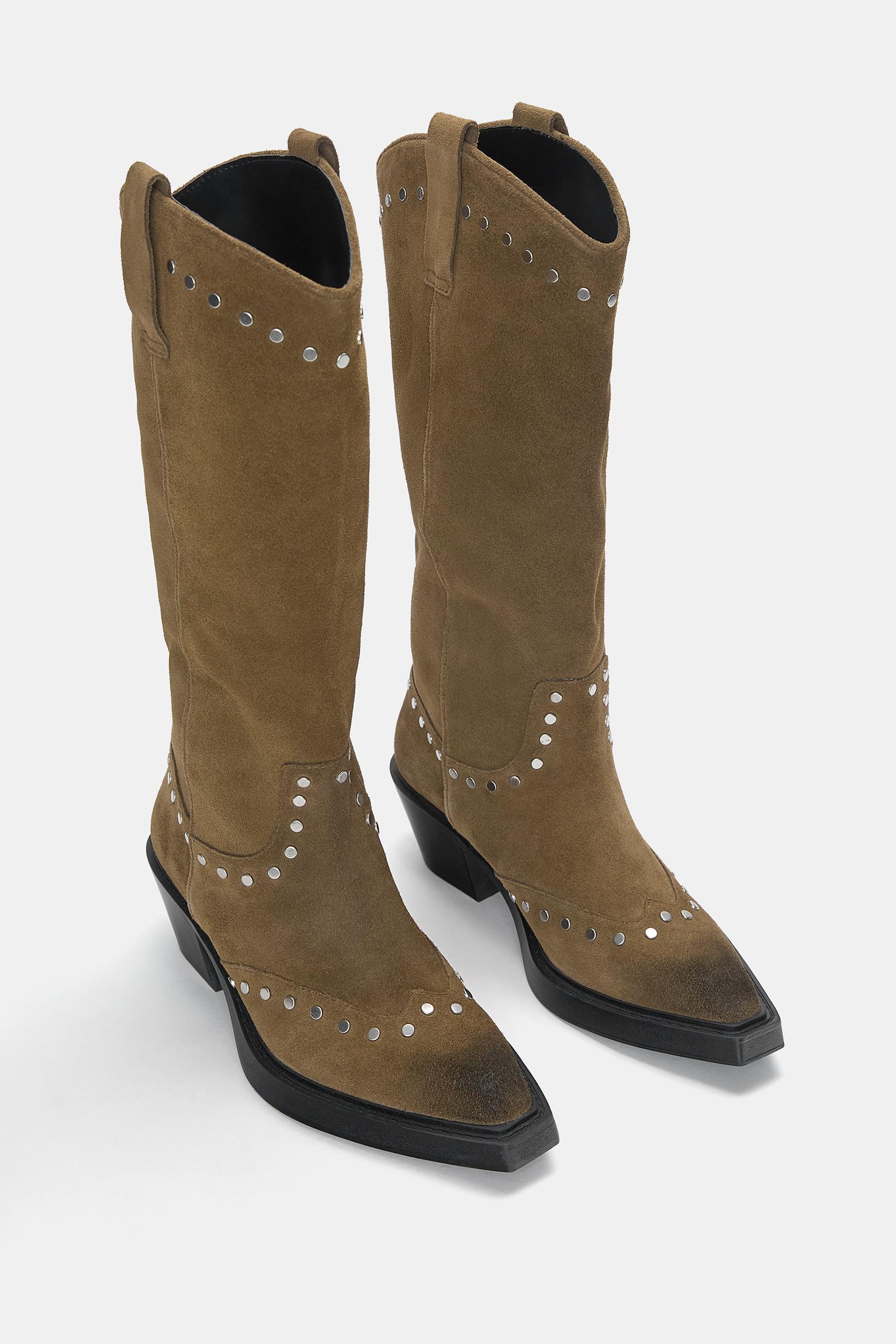 Studded leather cowboy boots Product Image